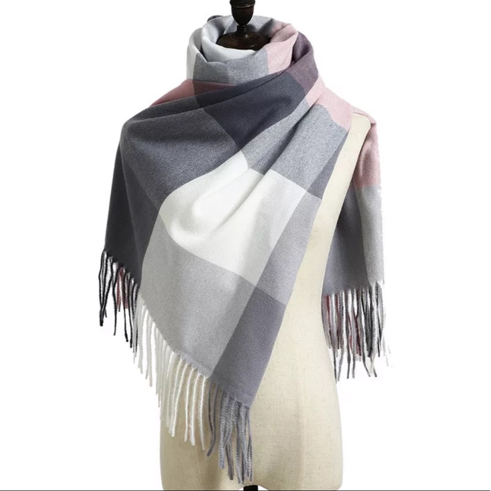 Classic Plaid Tartan Cashmere Scarf for Women Soft Check Tassel Scarves